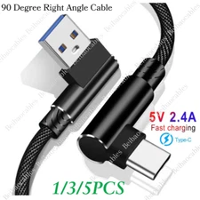 90 Degree Fast Charge USB-C to USB-A Cable Type C Charger Cord L Quick Charging
