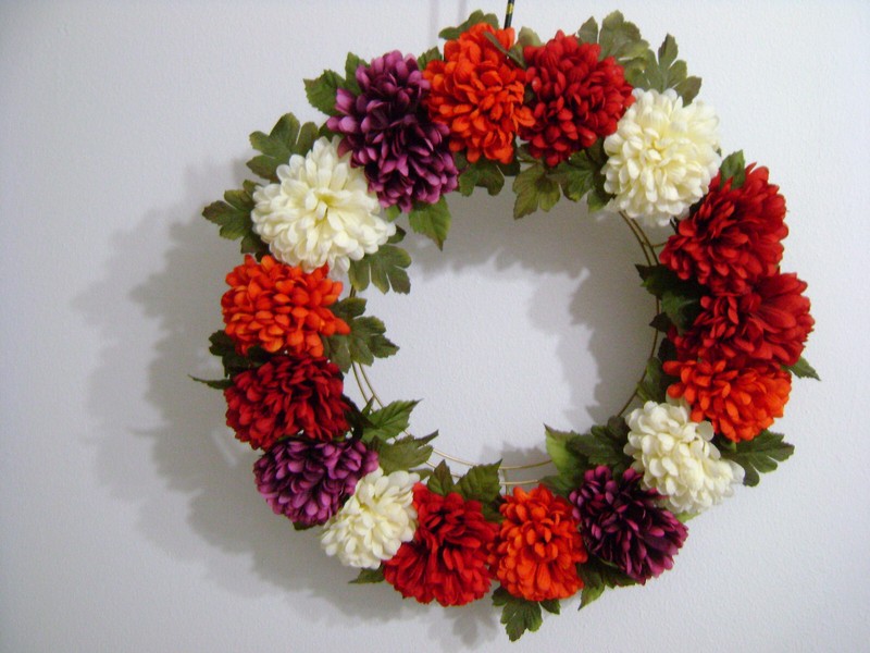 AUTUMN MUMS (17) 4 1/2" SILK ARTIFICIAL MULTI-COLOR FLOWERS CLIP-ONS HEADS NWTS