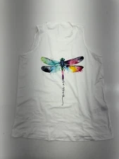 Shein White Multicolor Dragon Fly Graphic Print Tank Womens Size Medium