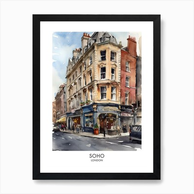 Soho 2 Watercolour Travel Poster Ar Framed Wall Art Poster Canvas Print Picture