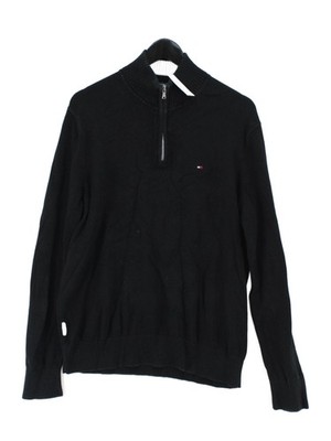Tommy Hilfiger Herren Pullover L schwarz 100% Baumwolle Mock Neck Pulli