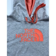 The North Face Womens Soft Warm Gray Coral Logo Fleece Pullover Hoodie Small