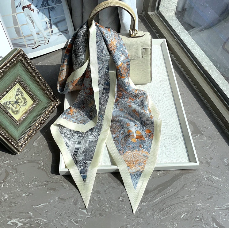 100% Twill Silk shrub Print Bandana Scarf Squre rhombus Neckerchief 145X21cm new