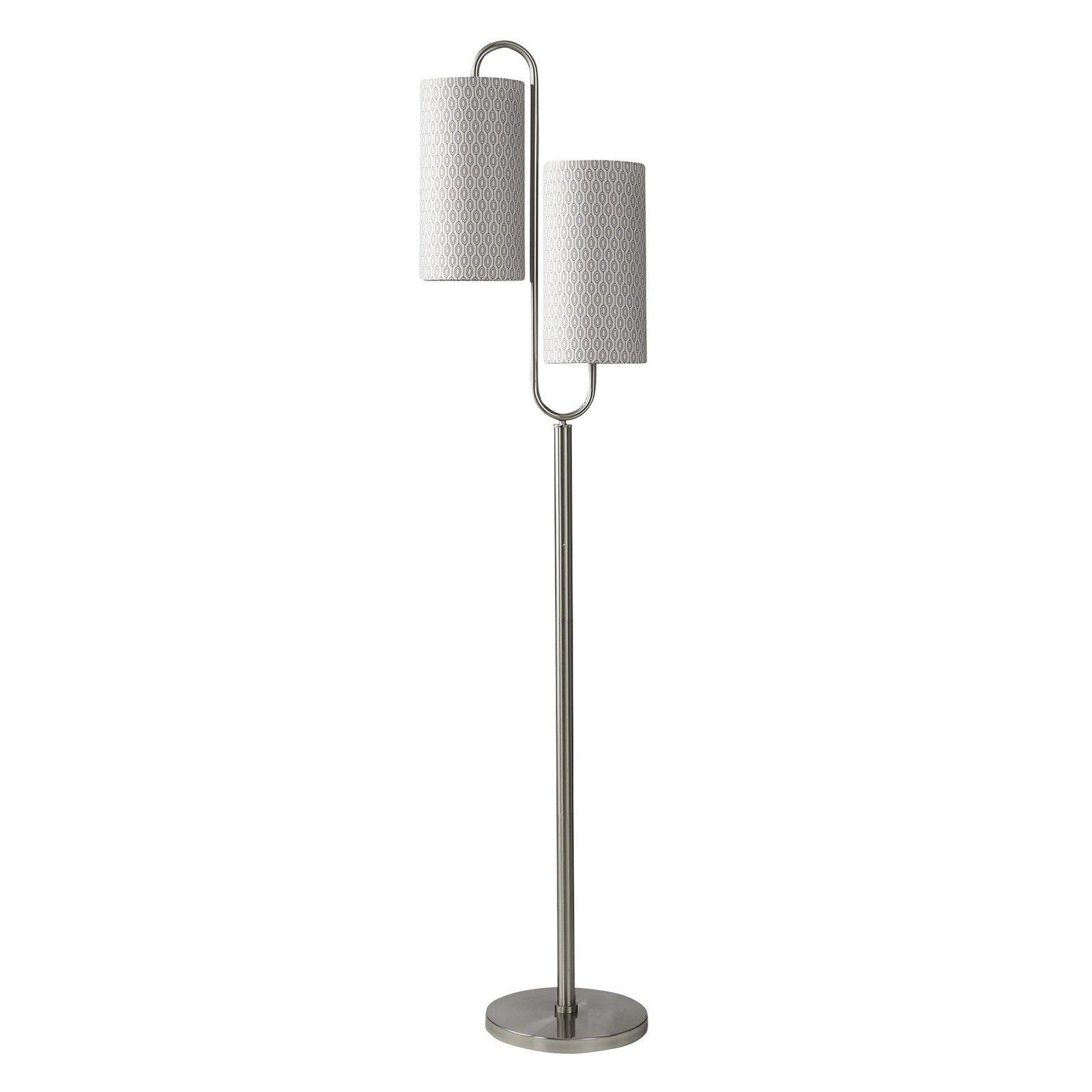 Brushed Steel Floor Lamp with Modern Double Curve Design and 11 Inch Patterned Shades