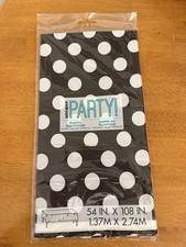 Polka Dot Plastic Tablecloth, 108" x 54", BLACK by Unique Party Decor