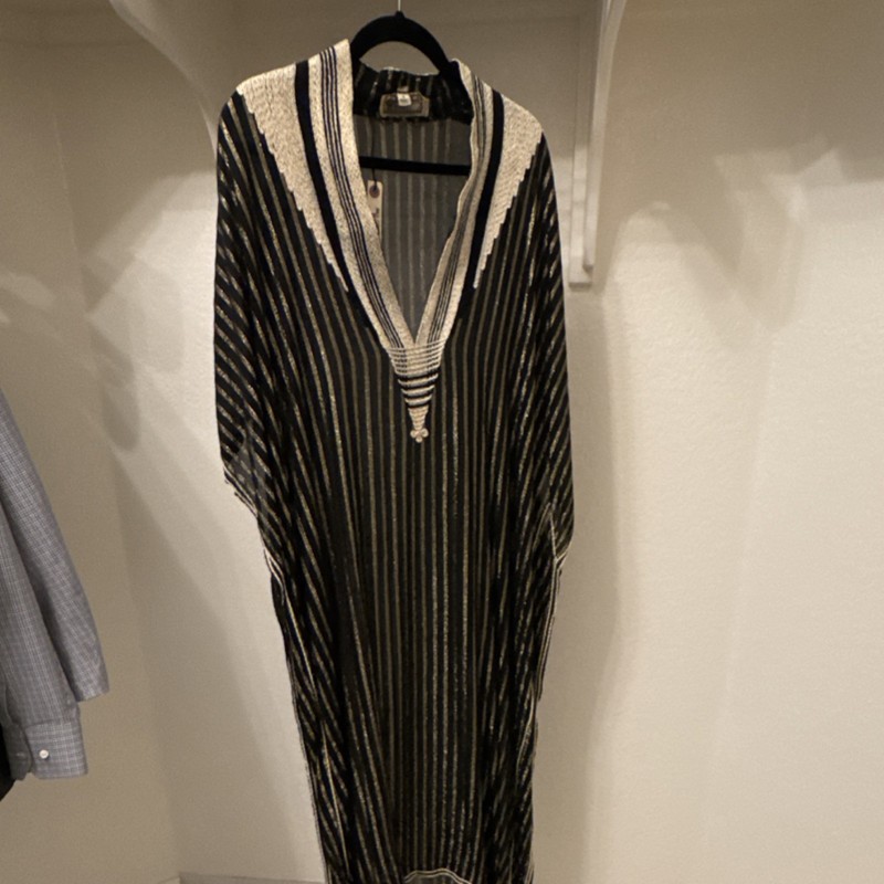 Marbi 1970s Morocco Black Gold Striped Kaftan Unisex Adult Size S Vintage Style