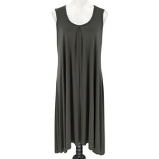 Philosophy Dress Womens Large Maxi Gray Taupe Stretch Knit Raw Hem Lagenlook