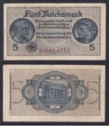 German Occupation Italy 5 Reichsmark Banknote 1943 P.-R138a BB/VF