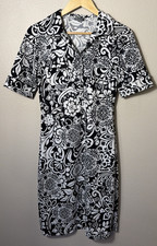 Ann Taylor Black White Floral Paisley Button Short Sleeve Collared Dress Size 6
