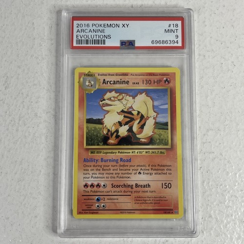2016 Pokemon XY Evolutions #18 PSA Mint 9 ARCANINE Tcg Trading Card Non Holo
