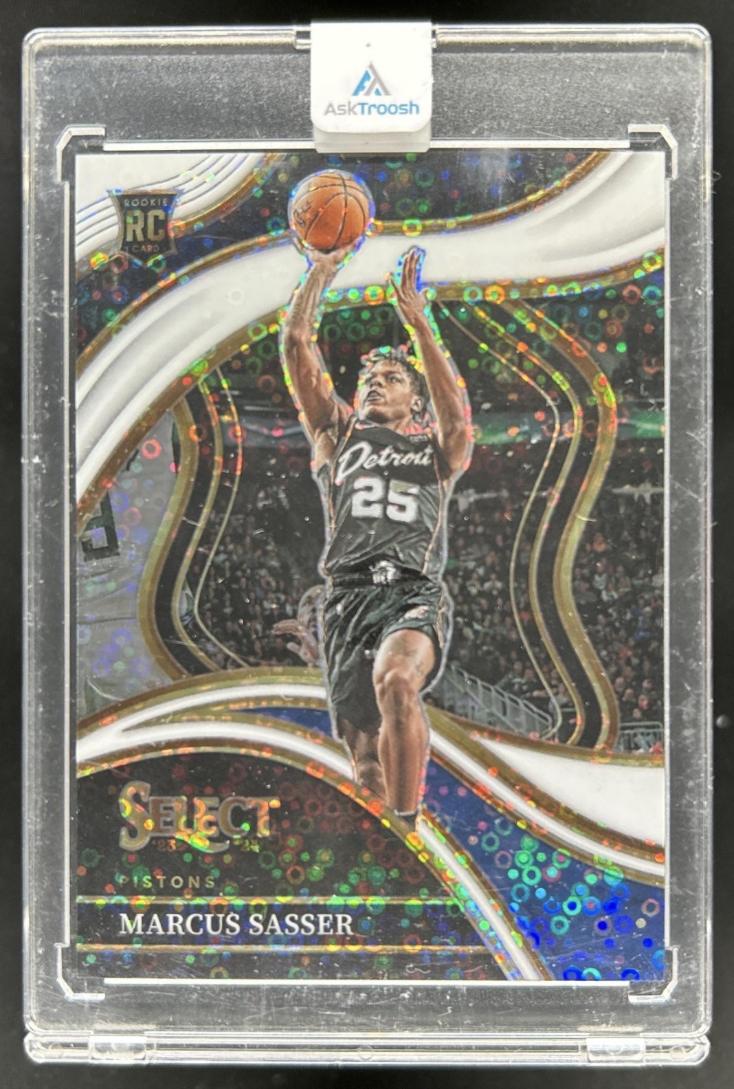 2023-24 Panini Select Marcus Sasser RC White Disco Prizm Courtside #/75 Pistons