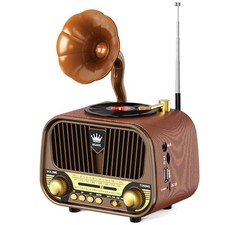 PRUNUS J-190 Portable Radio AM FM SW Bluetooth,Retro small, Walnut Brown