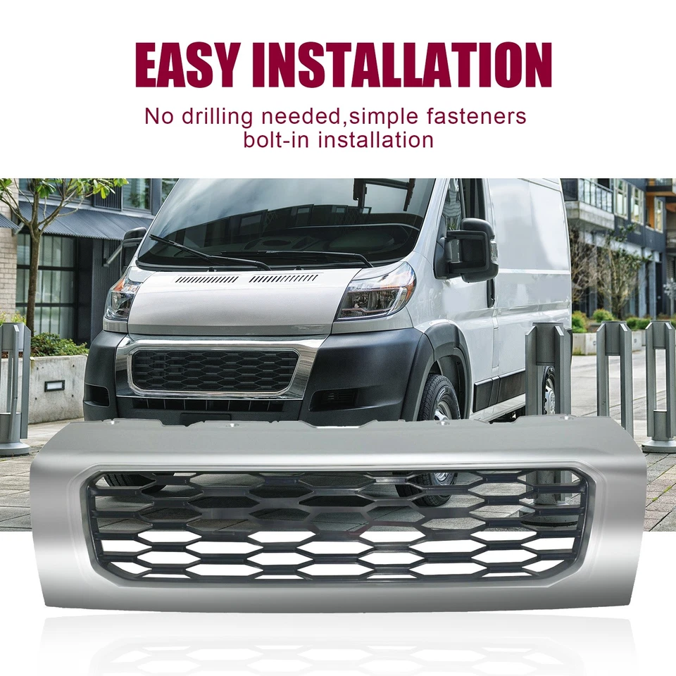Front Grille Grill For 2019-2022 Ram ProMaster 1500/2500/3500 Gloss Black Foto 3 de 4