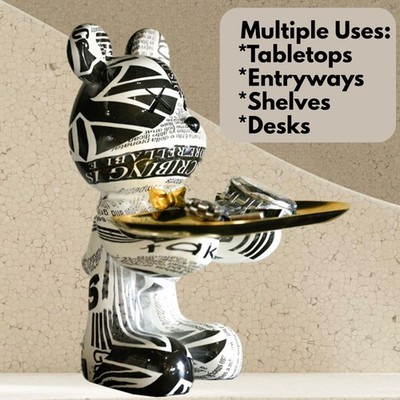 N Butler Mouse Statue w/ Gold Tray, Resin, 8