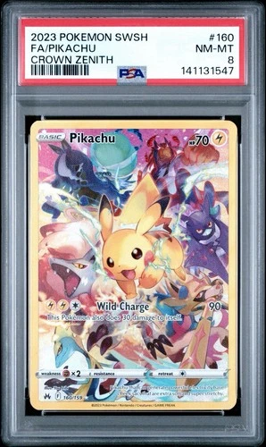 2023 POKEMON SWORD & SHIELD CROWN ZENITH #160 SWSH FULL ART PIKACHU MINT PSA 8