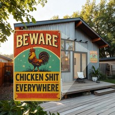 Chicken Warning Sign Retro Aluminum Sign 8x12 Inch Funny Farm Decor