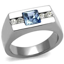 Men's Ring, Blue Top Grade Crystal, Stainless Steel, Statement, Modern Design