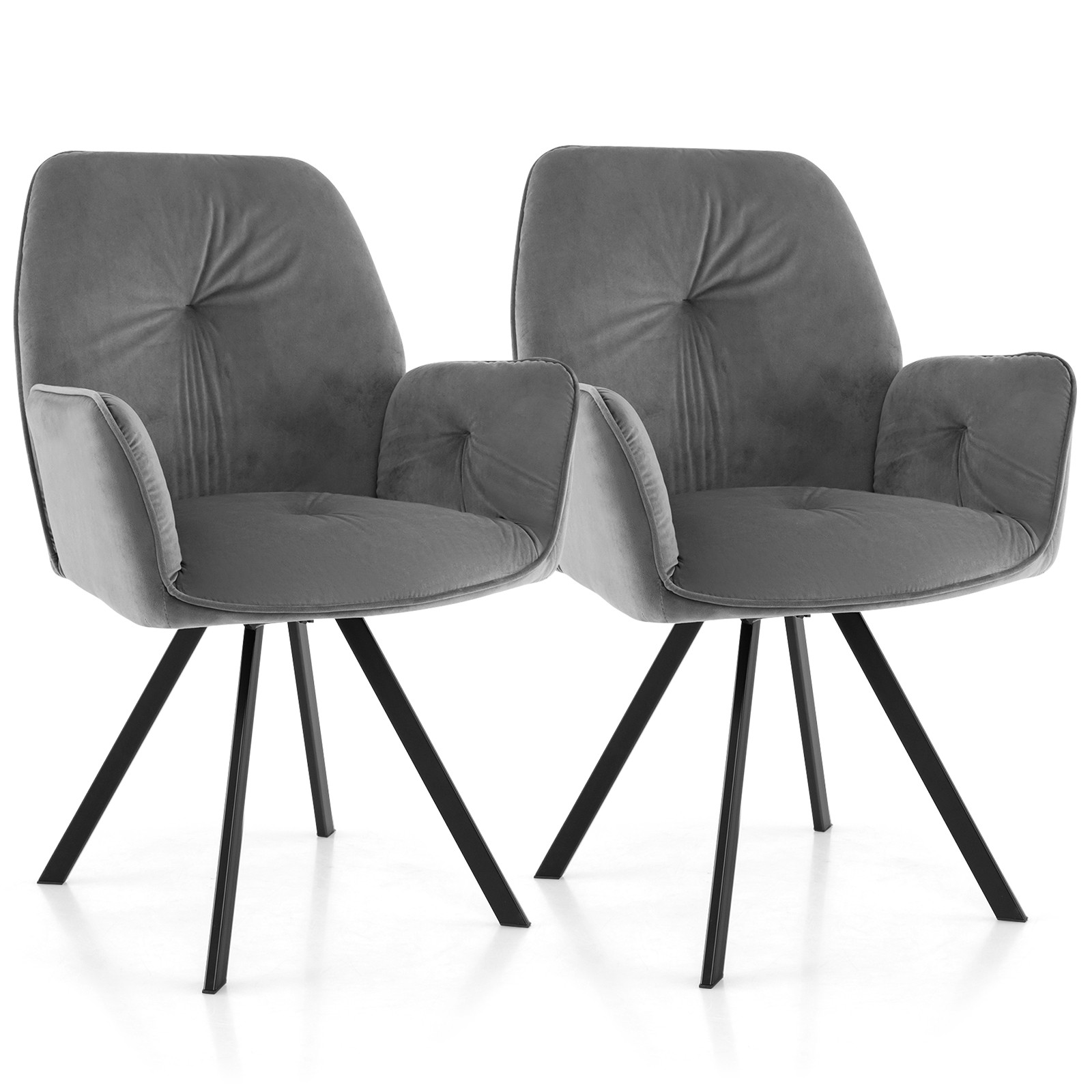S Swivel Dining Armchairs W/ Back & Metal Legs Gray