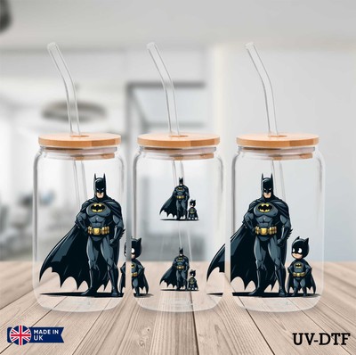 Batman und Sohn UV DTF Aufkleber - 16oz Libbey Dose Glasfolie zp947