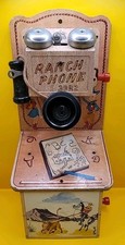 1950s Gong Bell Toy Mfg Co Ranch Phone 39R2 Complete/Bell Works/Tin/Wood - Nice