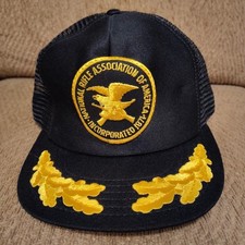 Vintage NRA Hat Cap Snapback Black Mesh Trucker Gold Leaf Made In USA