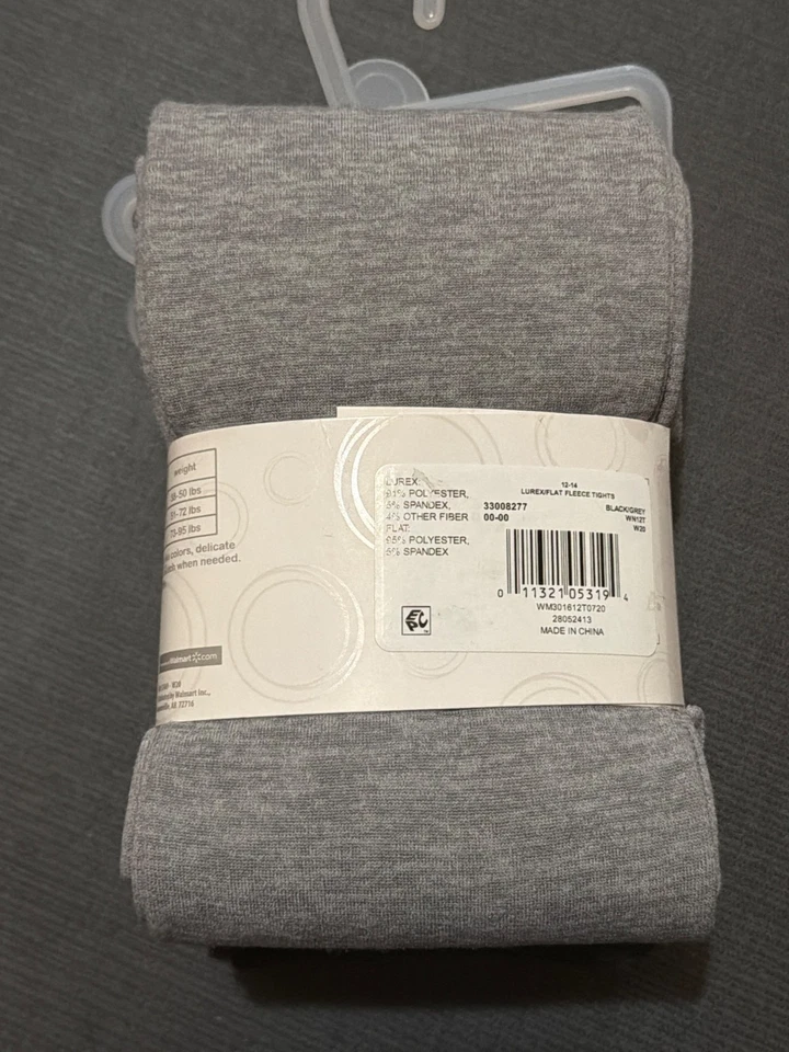 NWT Wonder Nation Girls 2-Pack Large 12-14 Black/Grey Fleeced Footless Tights - Image 3 of 3