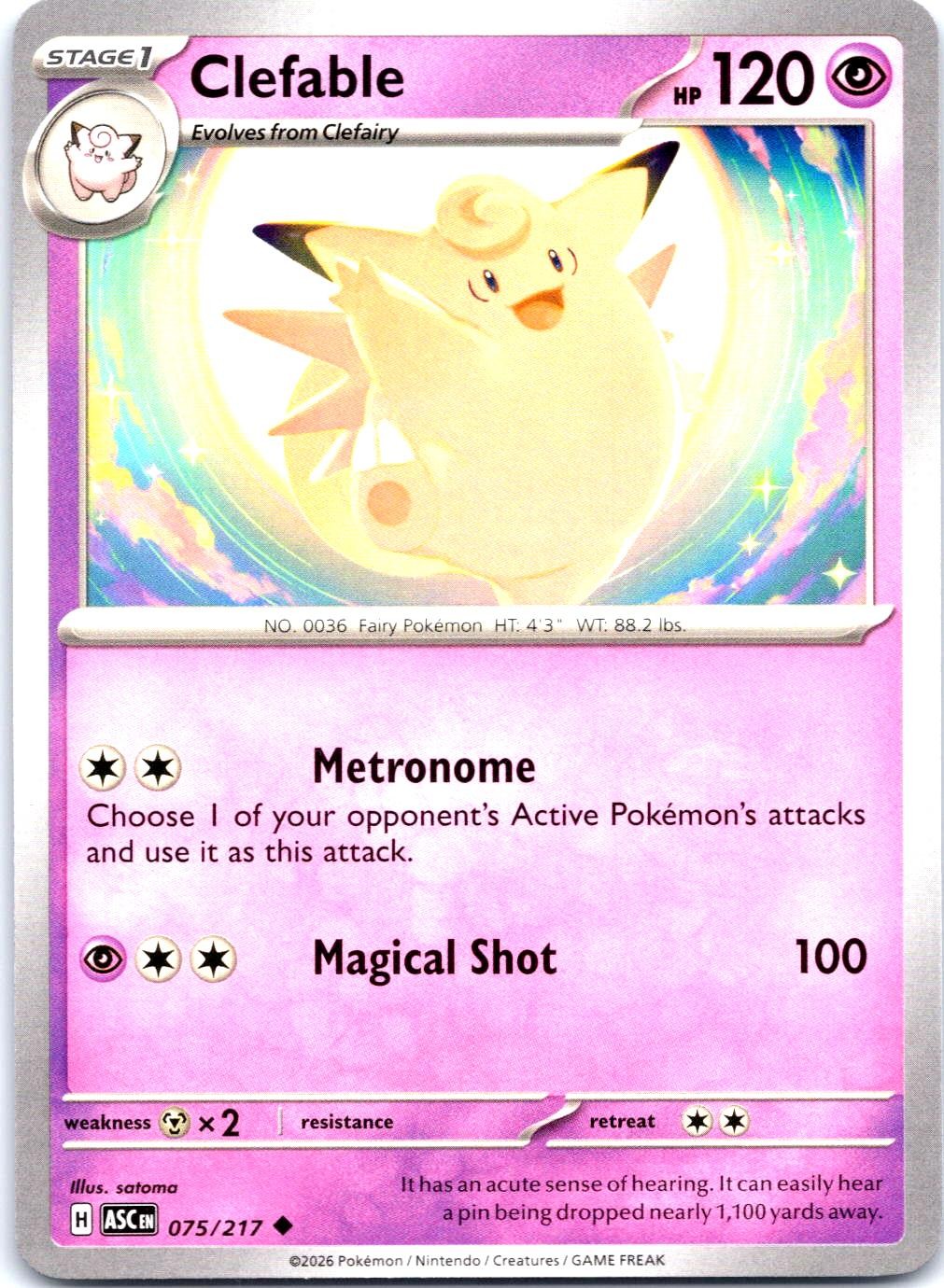 CLEFABLE 075/217 UNCOMMON ME: ASCENDED HEROES POKEMON NEAR MINT