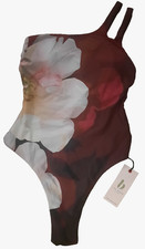 **** TED BAKER ONE SHOULDER PLUM FLORAL PATTERN SWIMSUIT, UK 12 ****