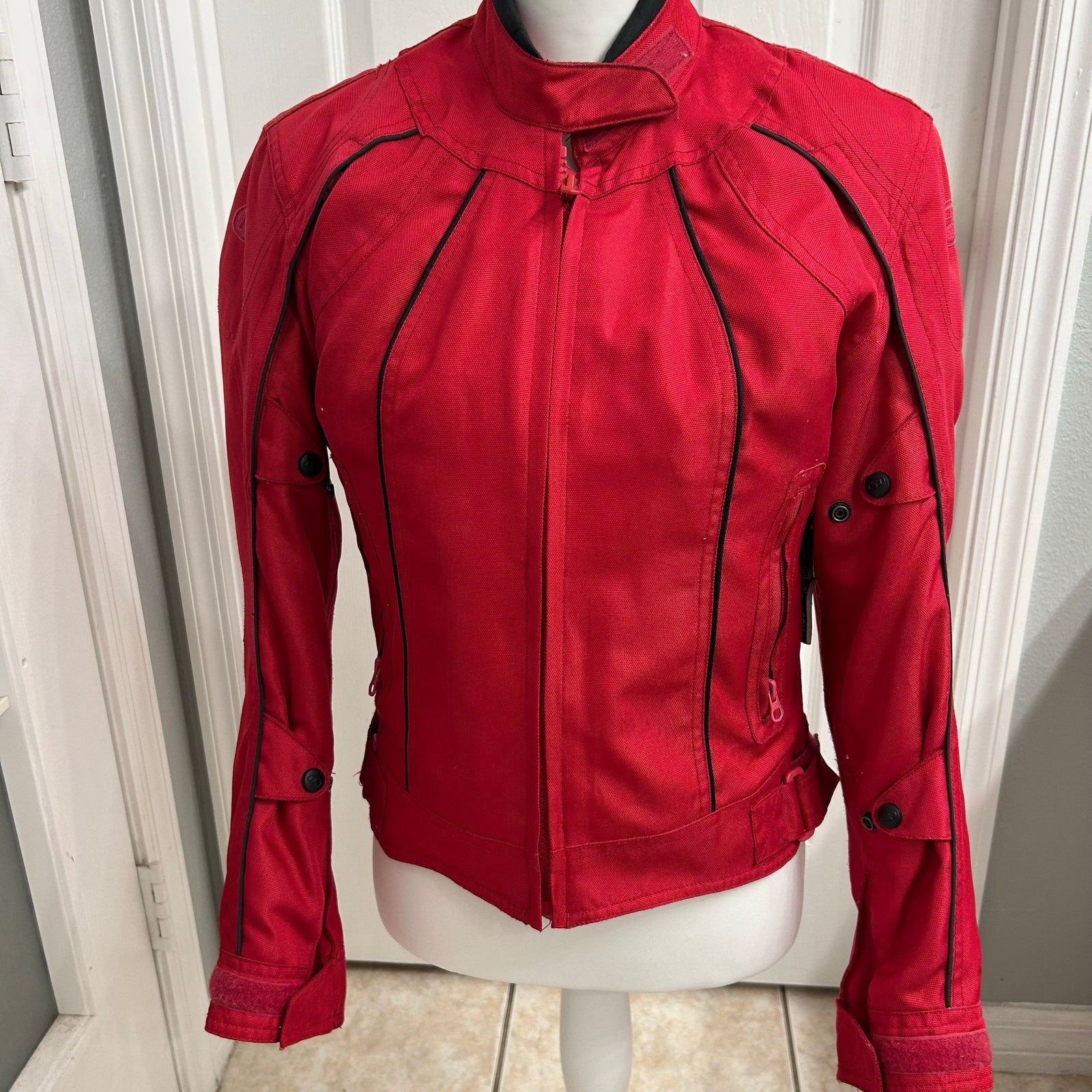 FieldSheer Women’s Motorcycle Jacket Size 4 – Red Textile Riding Jacket w/ Liner