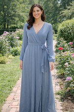 Baltic Born Women  s Medium Blue Chiffon Breanne Faux Wrap Maxi Dress
