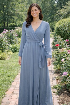 Baltic Born Women s Medium Blue Chiffon Breanne Faux Wrap Maxi Dress