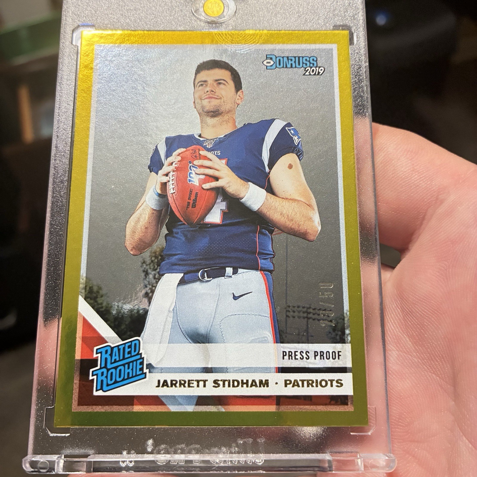 JARRETT STIDHAM 2019 DONRUSS PRESS PROOF GOLD ROOKIE #307 /50 LOOK