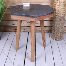 Tavolino laterale Siangra esagonale marmo nero fine piante caffè casa regalo lusso