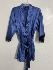Fredericks of Hollywood Blue Satin Lace Back Robe Size S Bridal Lingerie 457