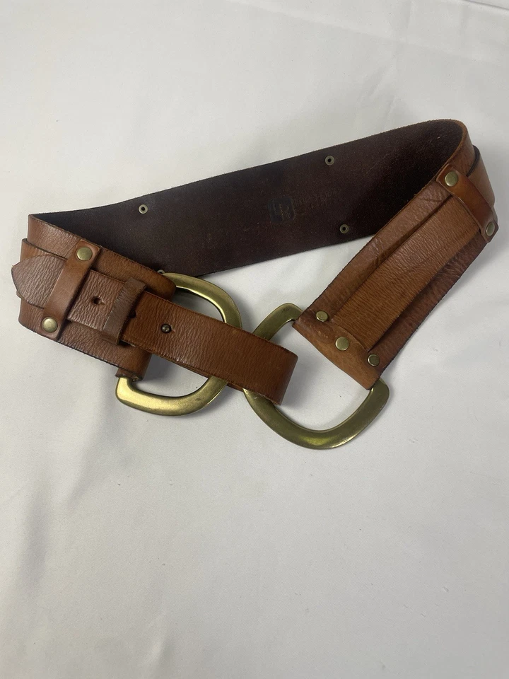 Linea Pelle Leather Wide Statement Belt Brown Handmade Harness Buckle Womens M - Image 2 of 4