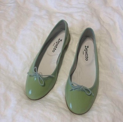 repetto Ballet shoes Flat Pumps Green Patent Leather Size 37 NEW Japan FS