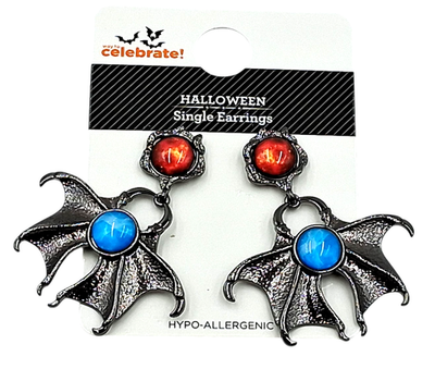#ad Celebrate Dangle Earrings Gothic Bat Wing Shaped Hematite Red Blue Gun Metal New $12.59