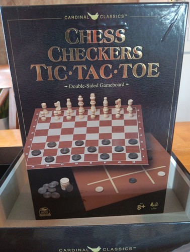 CARDINAL CLASSICS CHESS CHECKERS AND TIC TAC TOE SET DUAL SIDED GAMEBOARD - Picture 2 of 6