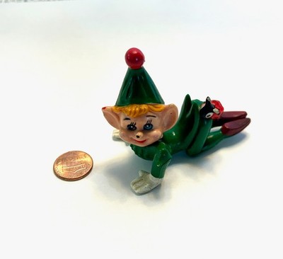 Vintage Rubber Elf Pixie, Pot Hugger, green, Lady Bug, mid century