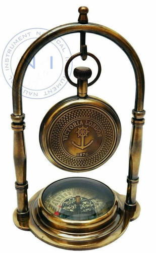 Maritime Brass Antique Desk Clock With Compass Home Decor Nautical Watch. - Picture 9 of 12