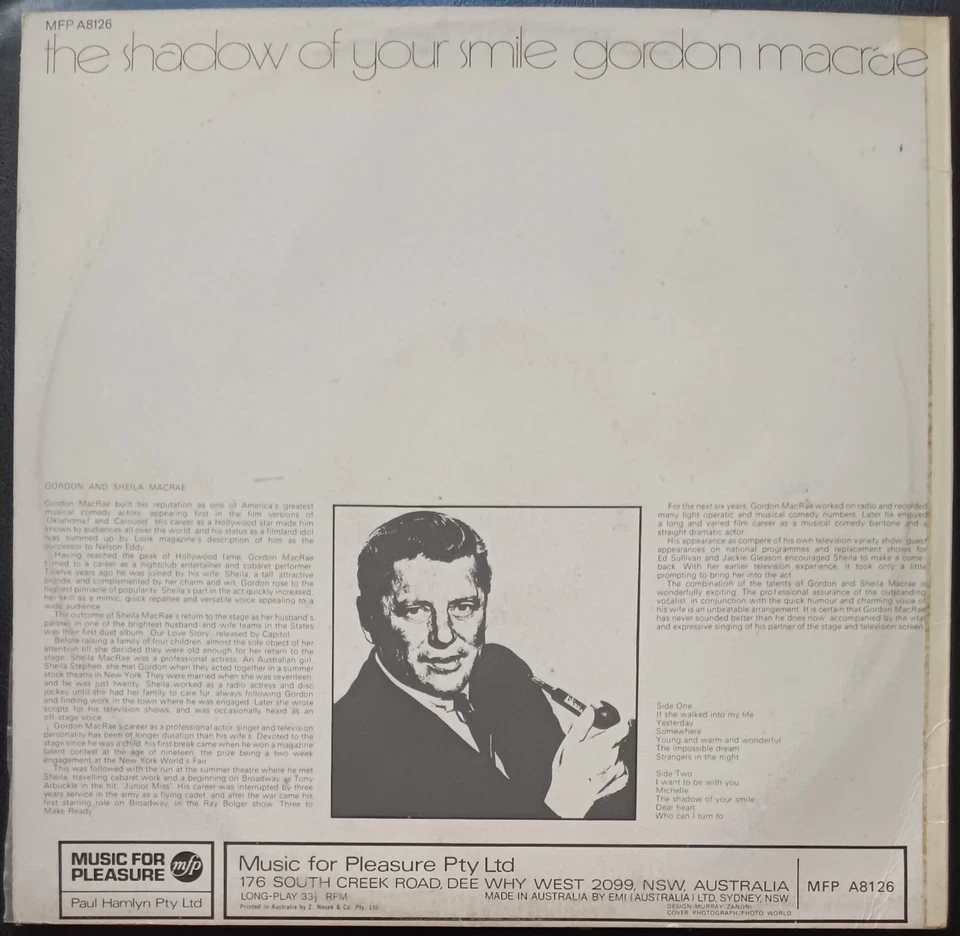 Gordon MacRae – The Shadow Of Your Smile - LP record VG+, cover VG - Image 2 of 3