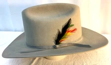 Vintage Sheplers by STETSON Size 6 7/8 Cowboy Hat 604 Sand Pebble with Feathers