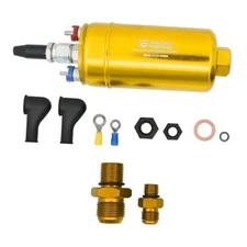 Universal External Inline Fuel Pump kit 300LPH High Flow 6AN 10AN 12V Gold 