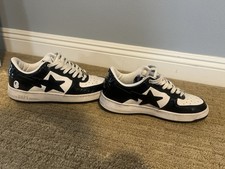A Bathing Ape Bapesta Low Black White Patent ...