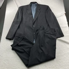 Tallia Uomo Loro Piana Pinstripe Suit Men Size 46 Regular Black Wool 2 Piece