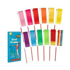 YGEOMER 12pcs Dance Ribbons, Rainbow Gymnastics Ribbon Wands for Kids Dancer,...