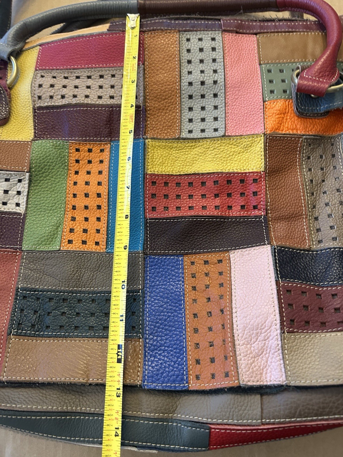 Leather Tote Multicolour Patchwork Colorful Boho … - image 4