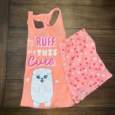 Justice Girl  s 2 Piece Pajama Set Bright Colorful Puppy Image Tank Top Shorts