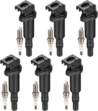 6-Pack UF592 Ignition Coil Pack and 12120032137 Spark Plugs Compatible with BMW 