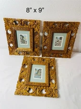 Balinese Folk Art 3 Pieces Hand Carved Frame 8” X 9”